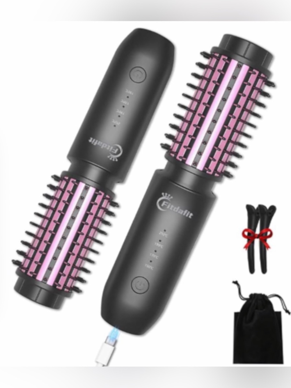 Cordless Hot Air Round Brush - Pink Bristles #TF7